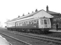A class 114 DMU at New Holland Town station in August 1970 about to set off for Cleethorpes, having connected with the ferry from Hull.<br><br>[Bill Jamieson 21/08/1970]