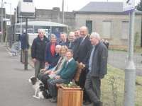 The Friends of Bridge of Allan led by Elizabeth Rankin and Gavin Drummond are seen enjoying the first of their splendid new station seats.<br><br>[John Yellowlees 13/05/2010]