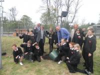 To celebrate the 25th anniversary of the re-opening of Bridge of Allan station there was a tree-planting by Beaconhurst School in the presence of Dr Richard Simpson MSP, Rt Hon George Reid, the Friends of Bridge of Allan and Bridge of Allan Primary School.<br><br>[John Yellowlees 13/05/2010]