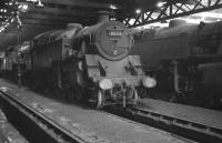 BR Standard Class 4 2-6-4T no 80114 stands in the gloom of St Margarets shed in September 1966. The locomotive was withdrawn from here at the end of that year, age 12, and broken up at Shipbuilding Industries, Faslane, 4 months later.<br><br>[K A Gray 04/09/1966]
