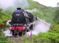 Black 5 no 45231 leaves Glenfinnan on Sunday 27 June with <I>The Jacobite</I> heading for Mallaig. <br><br>[Colin Miller 27/06/2010]