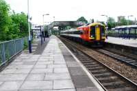 Northbound passenger train at Trowbridge.<br><br>[Ewan Crawford 06/06/2010]
