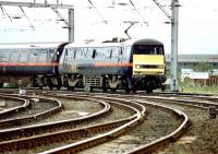 <I>'Pardon me for being so blunt...'</I> A GNER service approaching the west end of Newcastle Central off the King Edward Bridge in April 1997. The first occasion on which I'd witnessed such an arrangement.<br><br>[John Furnevel 05/04/1997]