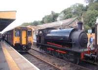 The 14.10 (summer Sundays) FGW service from Exeter St Davids arrives at Okehampton station on the Dartmoor Railway on 30 July 2006<br><br>[Ian Dinmore 30/07/2006]