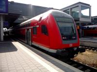 The recent completion of the electrification of the line from Lubeck to Travemunde on the Germany coast, has reduced the journey time from thirty five minutes to twenty. A double-deck train basks in the hot afternoon sunshine while awaiting departure for the coast on 26 July 2010.<br><br>[John Steven 26/07/2010]