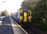 The 10.13 to Kilmarnock stands at Kilmaurs on 16 October 2010.<br><br>[Ken Browne 16/10/2010]