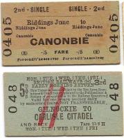Two tickets from the Langholm branch; Ridding Junction to Canonbie and Gilnockie to Carlisle Citadel.<br><br>[Bruce McCartney //]