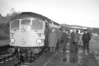 Passengers return to the last westbound Speyside passenger train after a photo stop at Boat of Garten on 2nd November 1968.<br><br>[David Spaven 02/11/1968]