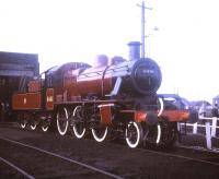 Preserved Ivatt 2-6-0 no 6441 on display at Carnforth in the summer of 1970.<br><br>[Jim Peebles //1970]