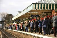 Looks like the train's late again! Scene at Sheringham station on the North Norfolk Railway on 11 March 2010. The crowd is awaiting the arrival of  Britannia Pacific no 70013 <I>Oliver Cromwell</I> with <I>The Broadsman</I> RTC special from Liverpool Street to celebrate the reopening of Sheringham level crossing and reconnection to the national rail network. [See image 28075]<br><br>[Ian Dinmore 11/03/2010]