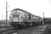 Class 29s, D6137 and 6130, photographed on Eastfield shed in February 1970. At that time I was acquainted with a number of railway enthusiasts from Grangemouth who referred to them as 'Dugs'. From this angle there is a certain bulldog quality about them. <br><br>[Bill Jamieson 14/02/1970]