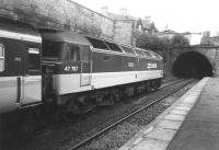 A push-pull set about to restart from Haymarket on the short hop to Waverley in the 1980s, with 47 707 <I>Holyrood</I> in charge. <br><br>[Jim Peebles //]