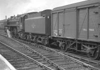 Britannia Pacific no 70011 <I>Hotspur</I>, a resident of 31B March, runs south through Doncaster with a freight in April 1963.<br><br>[K A Gray 11/04/1963]