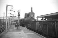 45342 gets the road with a freight at the north end of Carnforth station in 1968.<br><br>[David Spaven //1968]