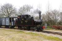 <I>Pakis Baru No5</I>, an O&K 0-4-4-0T Malletof 1905, ex- Indonesian sugar mill, seen on 27 March with a train on the Statfold Barn Railway.<br>
<br><br>[Peter Todd 27/03/2011]