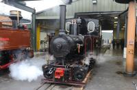 Former Indonesian sugar mill, 0-4-4-0T Mallet <I>'Pakis Baru No 5'</I>, stands alongside the servicing facilities on the Statfold Barn Railway on 27 March 2011.<br><br>[Peter Todd 27/03/2011]