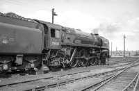 Scene in the yard at York on 2 July 1967 with Britannia Pacific no 70038 <I>Robin Hood</I> having recently arrived off a railtour from Stockport via Standedge. [See image 30112]<br><br>[K A Gray 02/07/1967]
