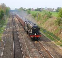 46115 <i>Scots Guardsman</i> brings <i>The Great Britain IV</i> towards its Day 6 destination on 21 April. The train is seen having just passed the site of Barton & Broughton station on 21 April on the northern outskirts of Preston.<br><br>[John McIntyre 21/04/2011]