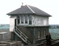 The signal box at Quintinshill in 1970, seen from a passing southbound train.<br><br>[John McIntyre 19/05/1970]