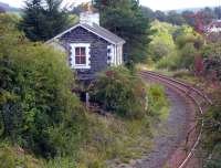 The old station at Pinwherry, seen from the north on 16 September 2010 as it slowly vanishes into the undergrowth. The loop here was removed in the 1990s.<br><br>[Colin Miller 16/09/2010]