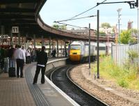 An arrival from the south entering the most westerly of York's platforms on 29 June. The train in this case is the 'East Coast' 10.00 Kings Cross - Aberdeen and the platform is no 11. <br><br>[John Furnevel 29/06/2011]
