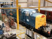 Almost there. Deltic 55002 <I>'The Kings Own Yorkshire Light Infantry'</I> nearing the end of a long restoration and refurbishment programme in the NRM workshops on 29 June 2011. A month earlier the locomotive had moved through the yard under its own power for the first time in 14 years.<br><br>[John Furnevel 29/06/2011]