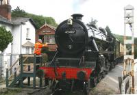 Scene at New Bridge level crossing on the northern outskirts of Pickering on 1 July 2011 with Black 5 no 45407 <I>'The Lancashire Fusilier'</I> bringing in the 10.30 train from Grosmont.  <br><br>[John Furnevel 01/07/2011]