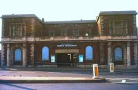 The rundown and neglected Eastern Counties North Woolwich terminus of 1847 seen looking north west across Pier Road in 1978. Happily, the building was subsequently restored to its former glory [see image 30650].  <br><br>[Ian Dinmore //1978]