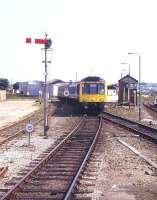 A St Ives train arrives at St Erth in August 1995 formed by a class 108 DMU.<br><br>[Ian Dinmore /08/1995]