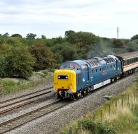 55022 <I>Royal Scots Grey</I> with a GBRf charter at speed near Shrivenham on 20 August.  <br><br>[Peter Todd 20/08/2011]