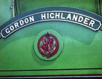 Nameplate and crest carried by ex-Great North of Scotland Railway 4-4-0 No 49 <I>Gordon Highlander</I>.<br><br>[A Snapper (Courtesy Bruce McCartney) //1959]