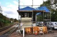 Restoration work is ongoing at Glennfinnan Station, including the signal box. Although the box is no longer used in conjunction with regular train movements, its levers and frames are intact. The upper level is to be fitted out as an audio-visual centre.<br>
<br><br>[John Gray 10/10/2011]