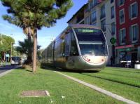 A tram bound for Las Planas on the Nice tramway system on 10 October 2011. The line was opened in November 2007.<br><br>[Brian Smith 10/10/2011]