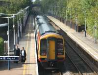 A South West Trains Waterloo to Salisbury service calls at Overton station, Hampshire, on 23 September 2011. <br><br>[John McIntyre 23/09/2011]