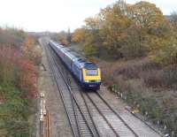A First Great Western HST approaching Swindon from the east on 6 December 2011. <br><br>[Peter Todd 06/12/2011]