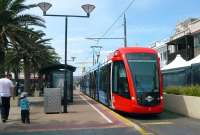 A tram stands at Glenelg terminus on the Adelaide Metro on 30 September 2010. This is an ex-Madrid vehicle.<br><br>[Colin Miller 30/09/2010]