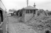 Old signal box at Woodside and Burrelton seen from the Strathspey Railway Association's 'Strathmore Express' on 25 May 1974. <br><br>[Bill Roberton 25/05/1974]