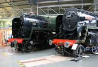 <I>The First and the Last</I>. Nine years and 997 other BR Standard steam locomotives separate 7MT 4-6-2 70000 <I>Britannia</I> and 9F 2-10-0 92220 <I>Evening Star</I>. The two locos were displayed together at the NRM York shortly after 70000 was renamed by HRH The Prince of Wales at Wakefield Kirkgate, marking the 60th anniversary of when it hauled his grandfather's funeral train from Sandringham.<br><br>[Mark Bartlett 02/02/2012]