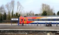 Southwest Trains DMU 158887 about to set off with a Swindon - Cheltenham service on 22 March.<br><br>[Peter Todd 22/03/2012]
