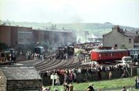 'Steam 150' Ready to go, with <I>Locomotion</I> at the head of the cavalcade. Will we ever see so much steam in one place again?? <br><br>[John Thorn /09/1975]