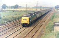 Deltic D9017 <i>The Durham Light Infantry</i> at speed on the ECML 'race track' near Sessay, North Yorkshire, in 1972 with train 1E05 the up <I>'Flying Scotsman'</I>.<br><br>[Colin Alexander //1972]