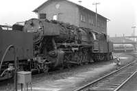 The diesel locomotive standing in the background on Schwandorf's roundhouse turntable in August 1974 is an indication that Class 50 No. 050 737 and its classmates had only a limited time left.<br><br>[Bill Jamieson 25/08/1974]