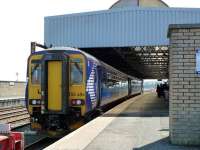 The 12.36 service to Glasgow Central waits to leave Stranraer Harbour on 24 May 2012.<br><br>[Colin Miller 24/05/2012]