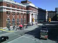 A trolley bus alongside Waterfront station, Vancouver's main transit terminus, seen here on 11 May 2012. [See image 38992]  <br><br>[Malcolm Chattwood 11/05/2012]