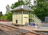 A cross-platform view of the refurbished signal box at Glenfinnan, complete with new steps, in June 2012. The lever frame and levers are still intact.<br><br>[John Gray /06/2012]