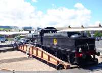 Ex-GWR Churchward 2-8-0 no 3850 on the turntable alongside Minehead station on 11 July 2012.<br><br>[Peter Todd 11/07/2012]