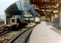 The south side of Newcastle Central in 1981 with a class 03 and a Deltic present.<br><br>[Colin Alexander //1981]