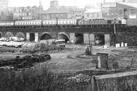 Class 40 bringing a train from the north into Carlisle in September 1971 with some clearance work still to be completed on the former Viaduct Yard.<br><br>[John Furnevel 17/09/1971]