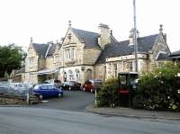 The magnificent (apart from the cars) frontage of Morpeth station - May 2004.<br><br>[John Furnevel 28/05/2004]