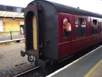 <I>'Back a bit... back a bit more...'</I> NYMR train being guided into the platform at Whitby on 1 September 2012.<br><br>[John Steven 01/09/2012]